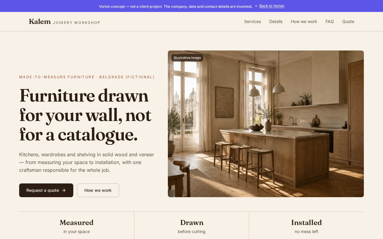 Desktop screenshot of the Kalem demo website (fictional company)