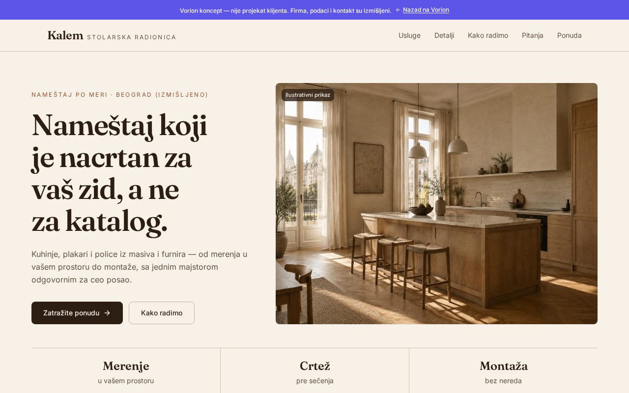 Desktop snimak demo sajta Kalem (izmišljena firma)